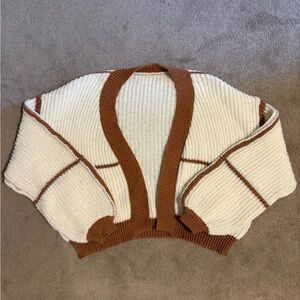 SHEIN White and Brown Knit Cardigan